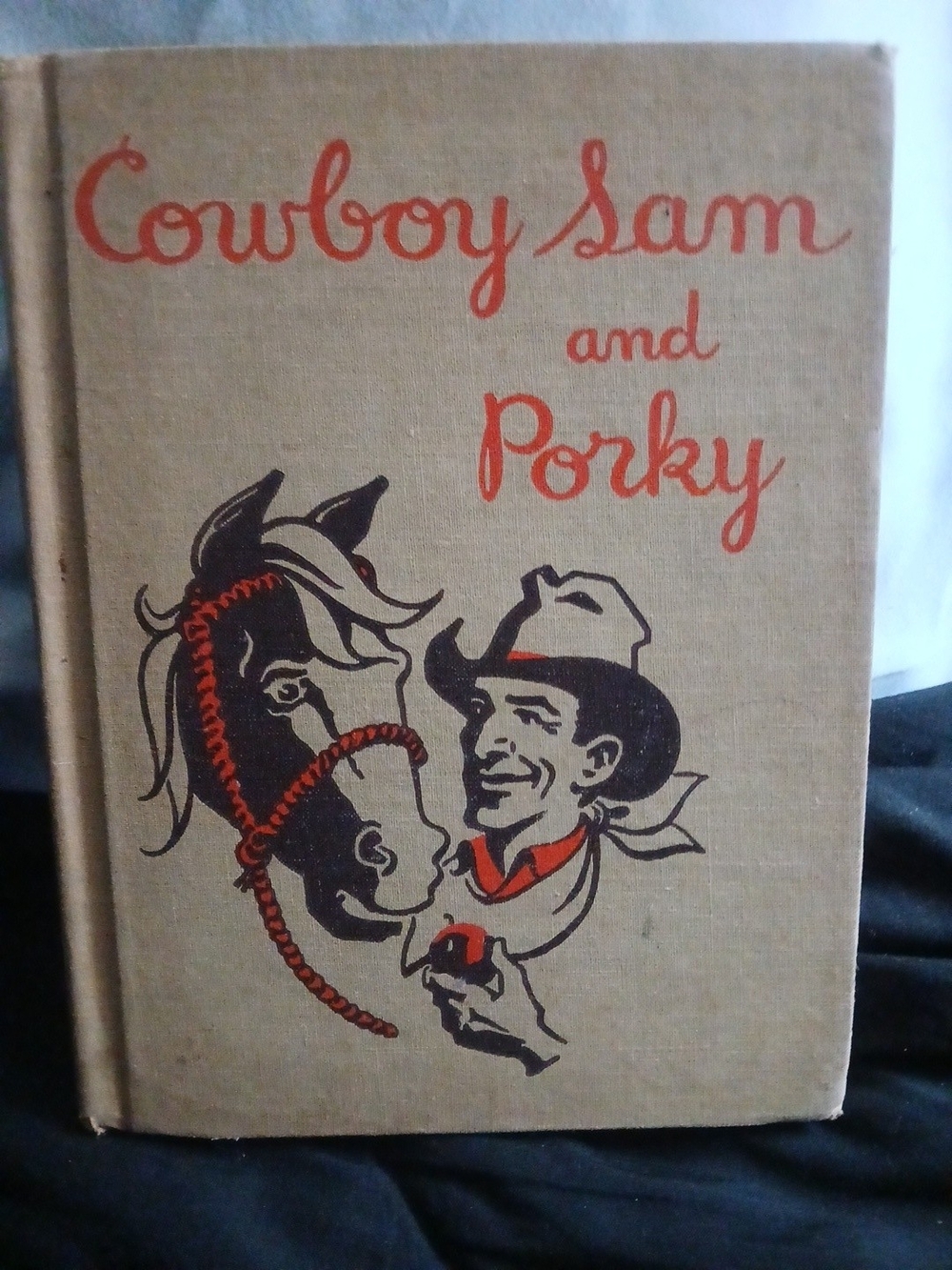 Cowboy Sam and Porky Vintage Illustration Book - Tan Cover with Red & Black Art